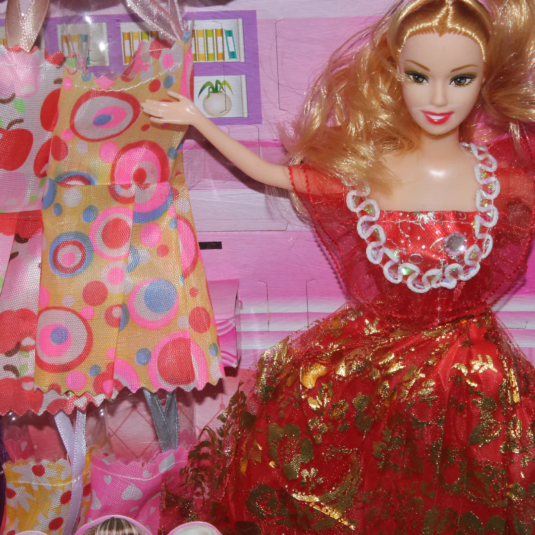 Fashion Doll Dress-Up Set with Multiple Outfits – Red - Image 3