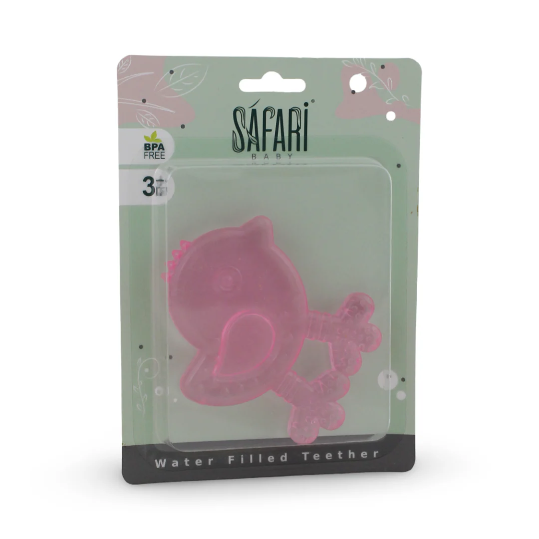 Safari Silicone Baby Teether 3m+ – Pink with Bird Design