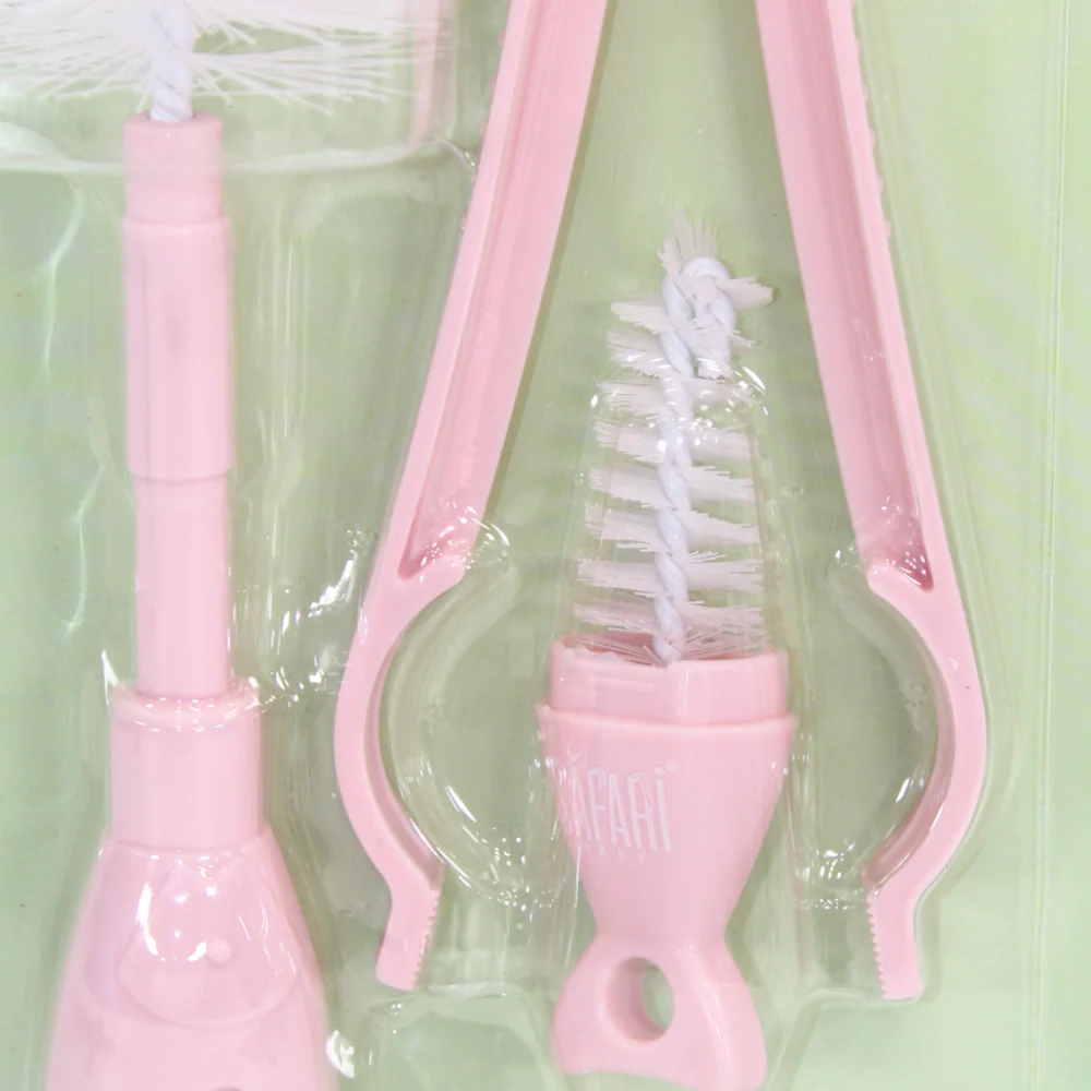 Safari Baby Bottle & Nipple Cleaning Brush Set with Tongs – Pink - Image 4