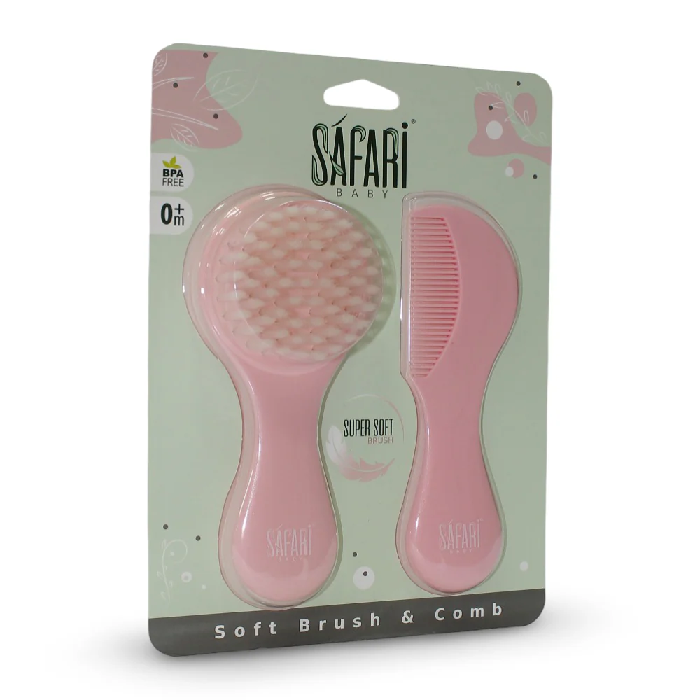 Safari Baby Soft Brush & Comb – Pink - Image 2