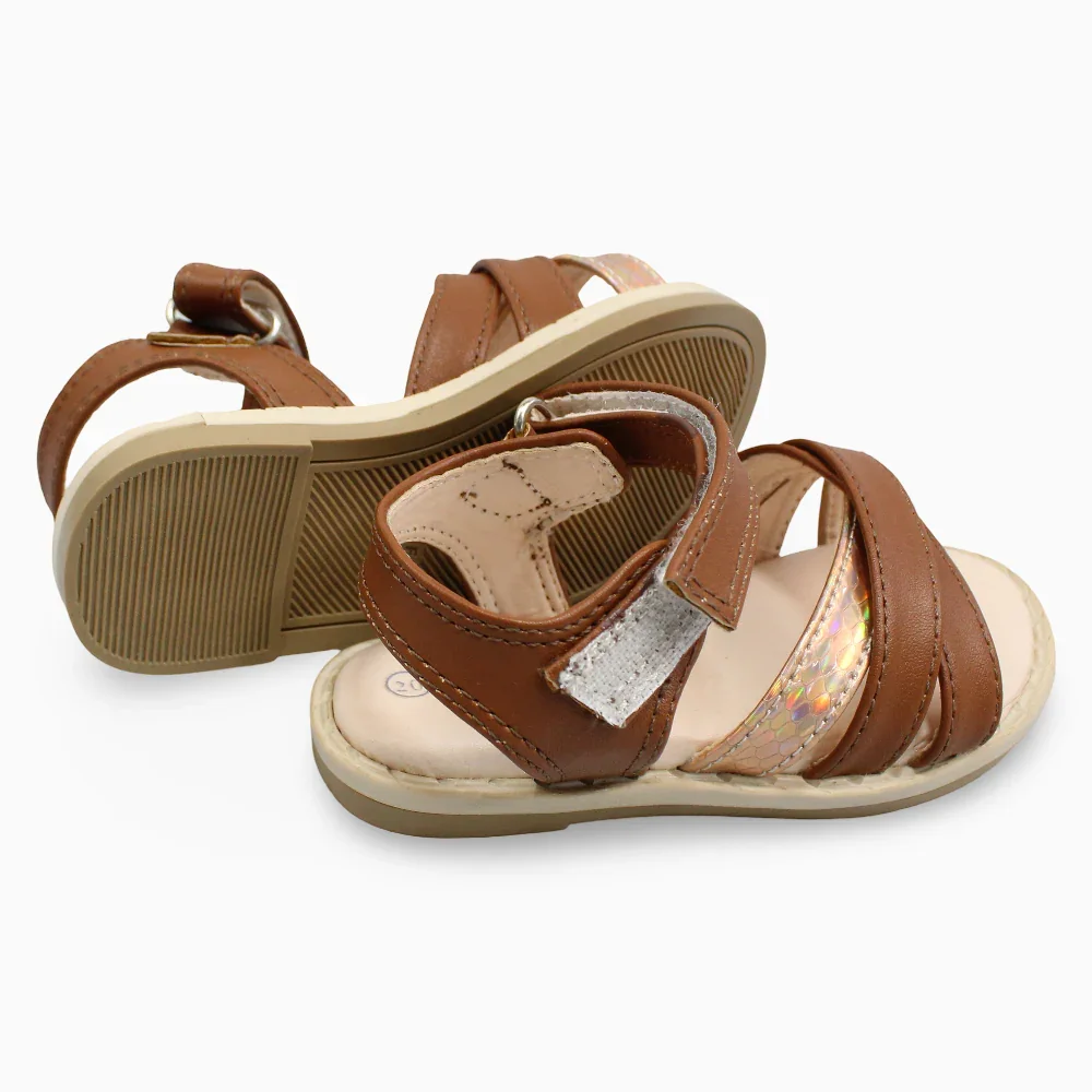 Girls Leather Sandals – Brown - Image 3