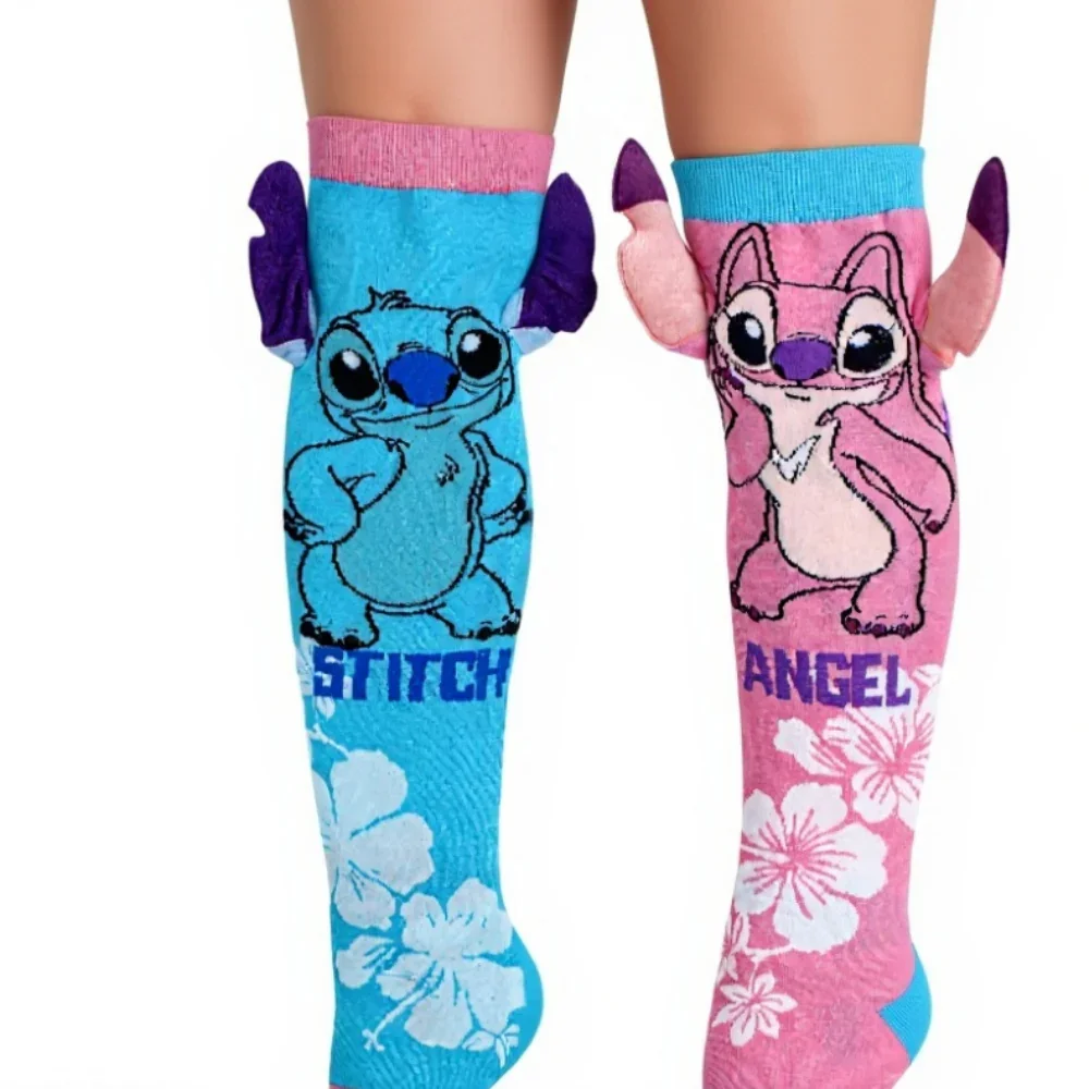 3D Girls Socks – Pink & Aqua with Stitch Design
