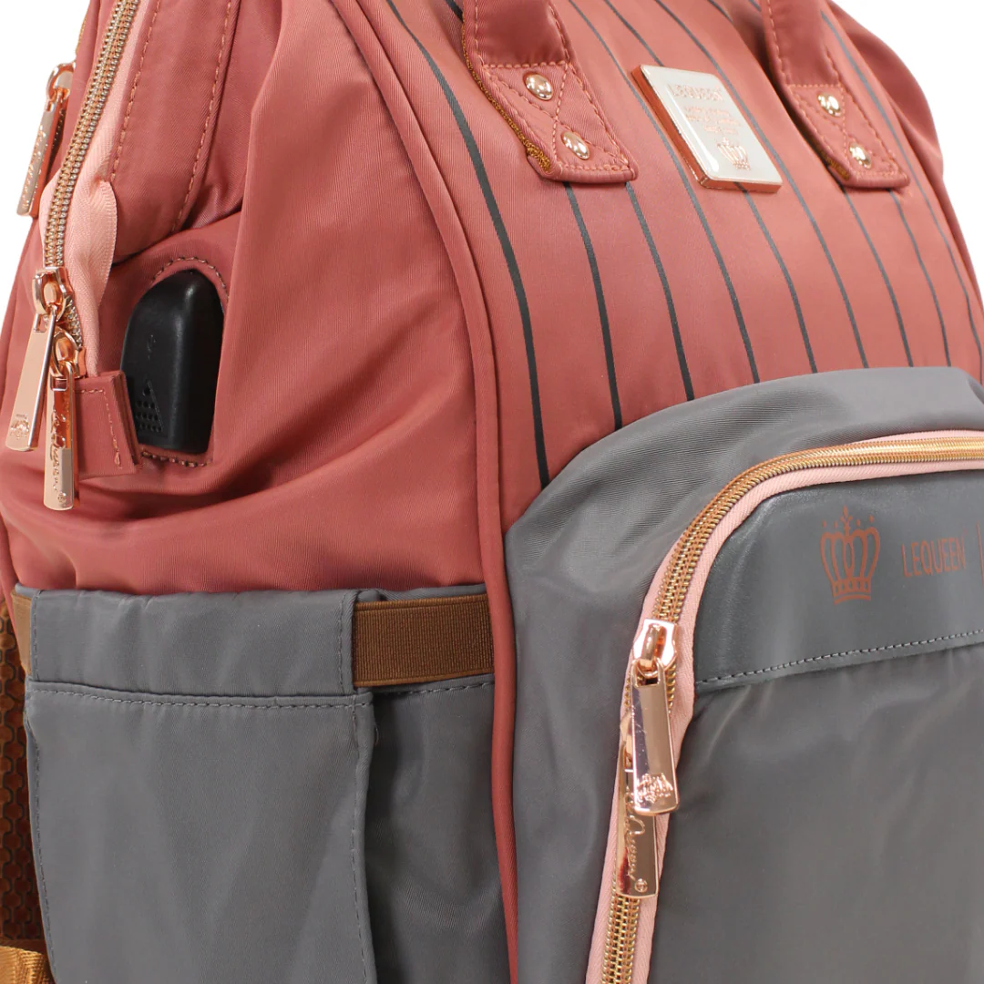 LeQueen Diamond 8th Generation Diaper Backpack – Striped Grey & Orange - Image 3