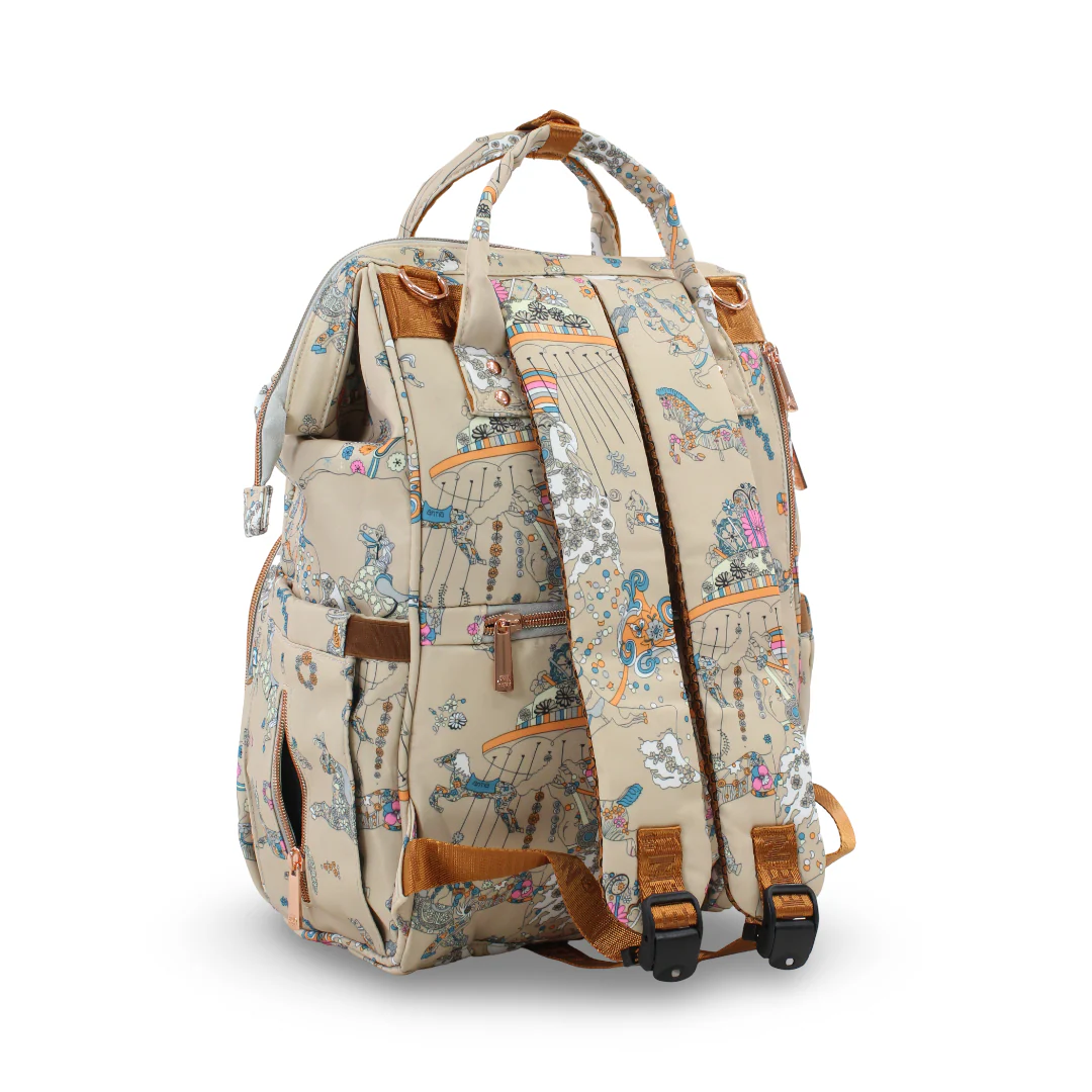 LeQueen Diaper Backpack – Beige with Horse Print - Image 2