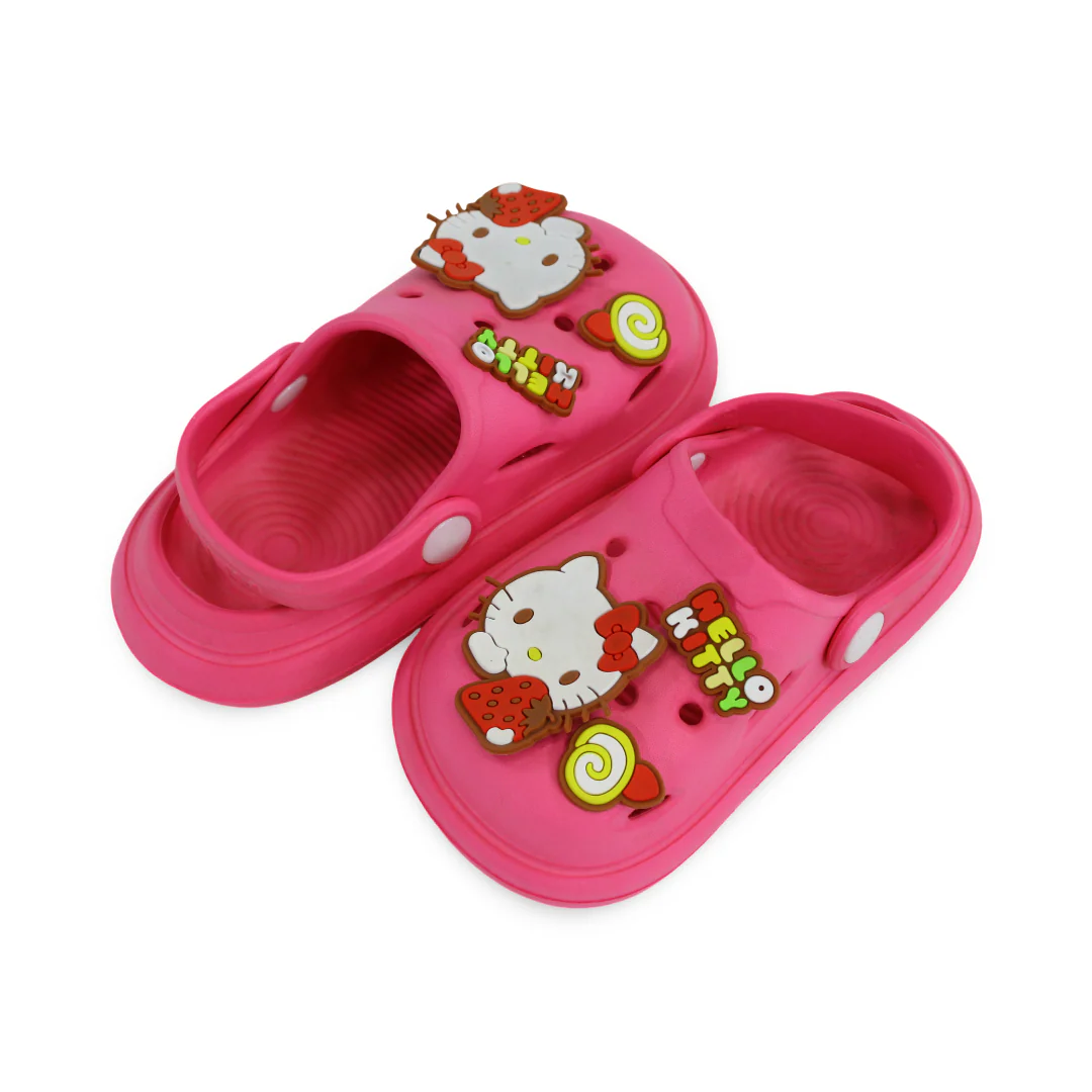 Baby Girls Rubber Crocs – Fuchsia with Hello Kitty Design - Image 2