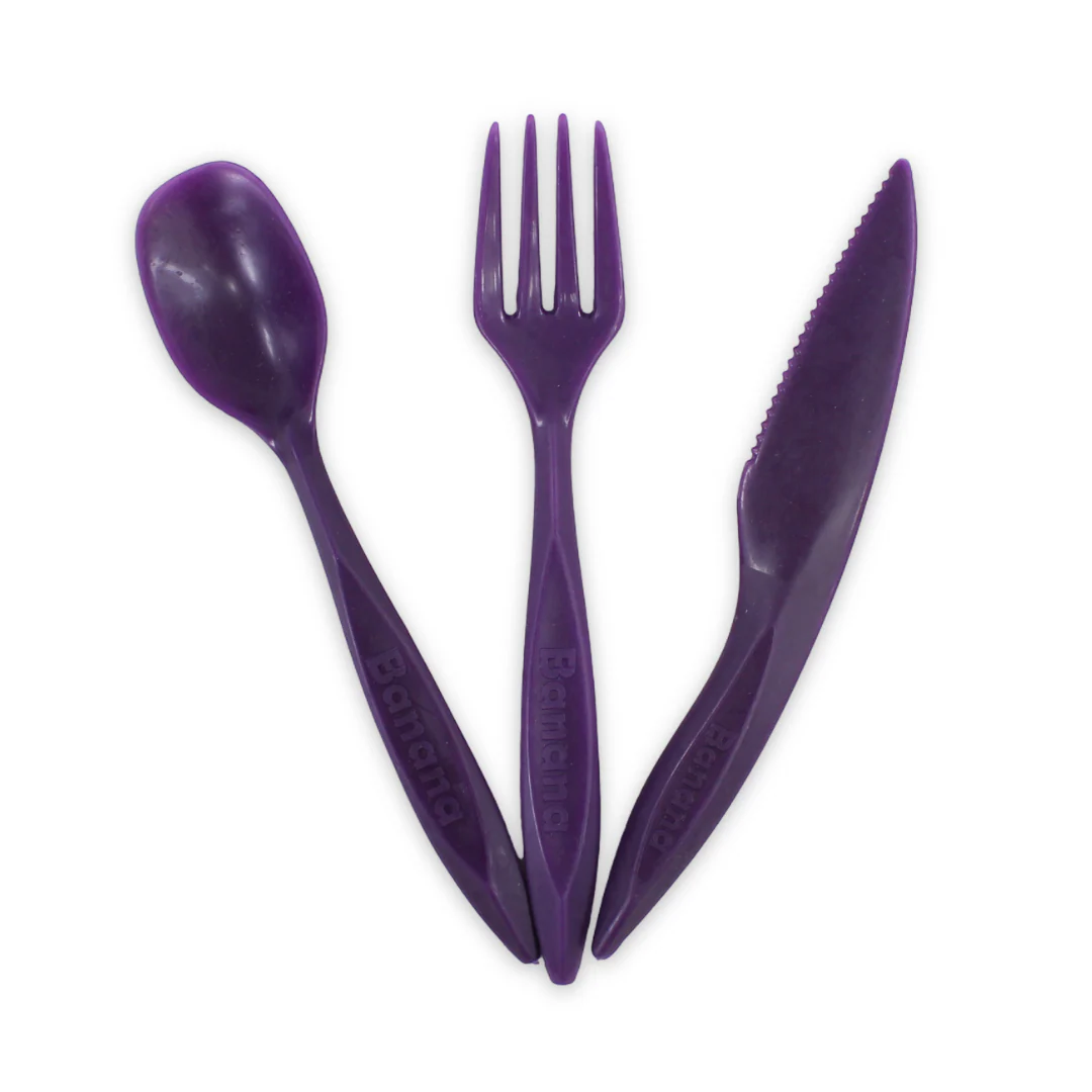 Banana Plastic Cutlery Set (Fork ,Spoon & Knife) – Purple