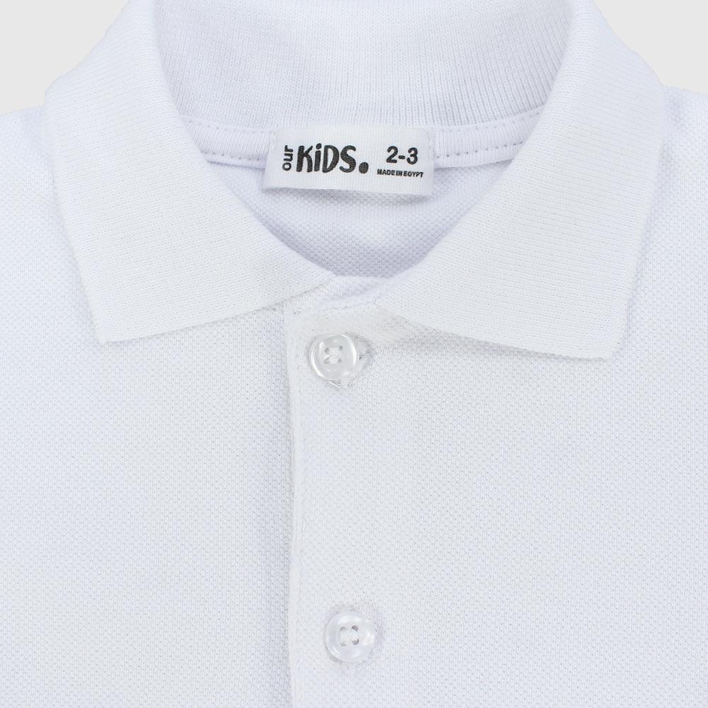 White Short-Sleeved Polo Shirt - Image 4