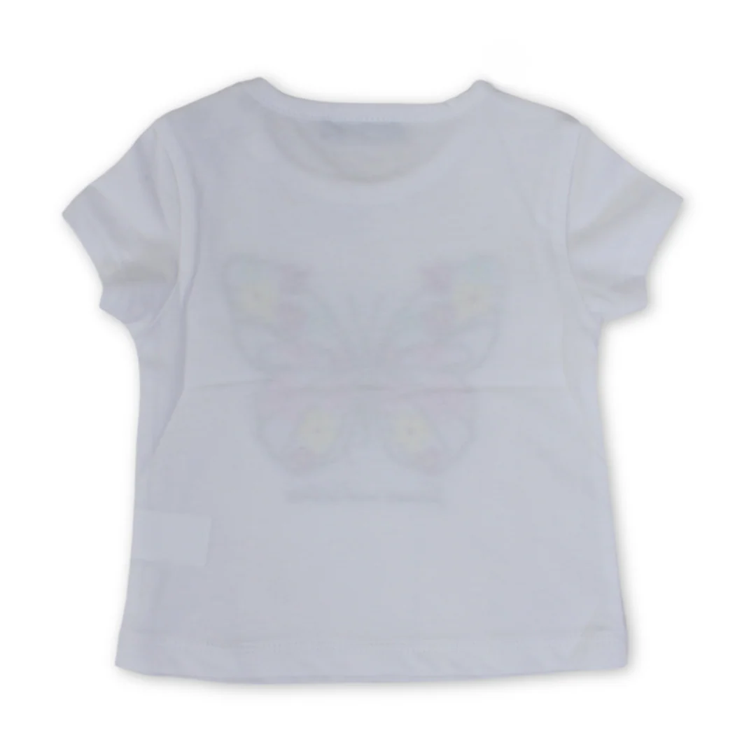 Baby Girls Cotton T-Shirt – White with Butterfly Print - Image 2