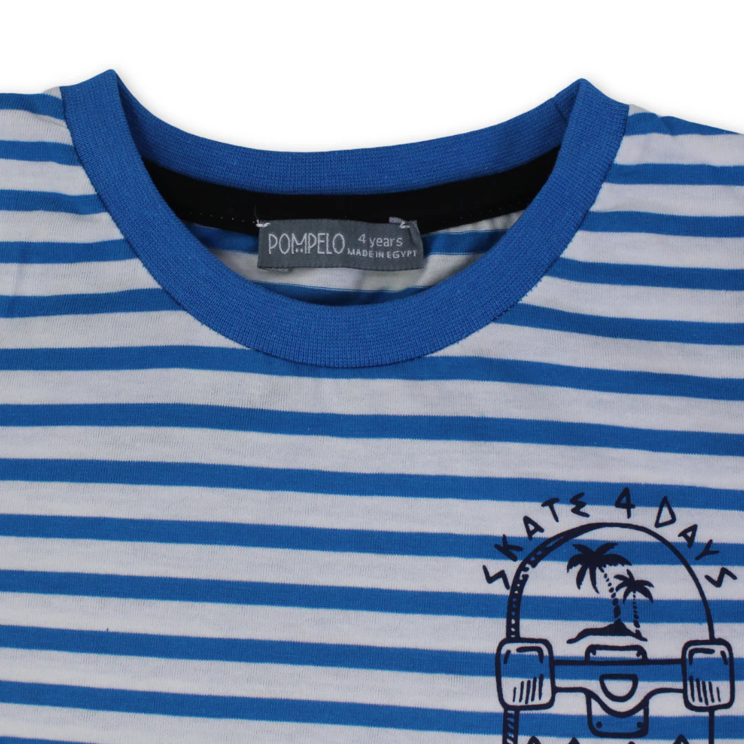 Boys Cotton T-Shirt – Striped Blue - Image 3