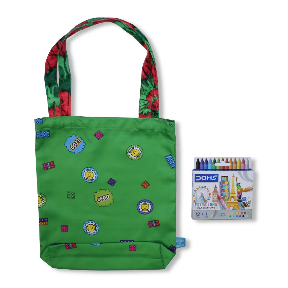 Lego Medium Coloring Tote Bag with Extra Long Wax Crayons 12 Colours + 1 Silver - Image 2