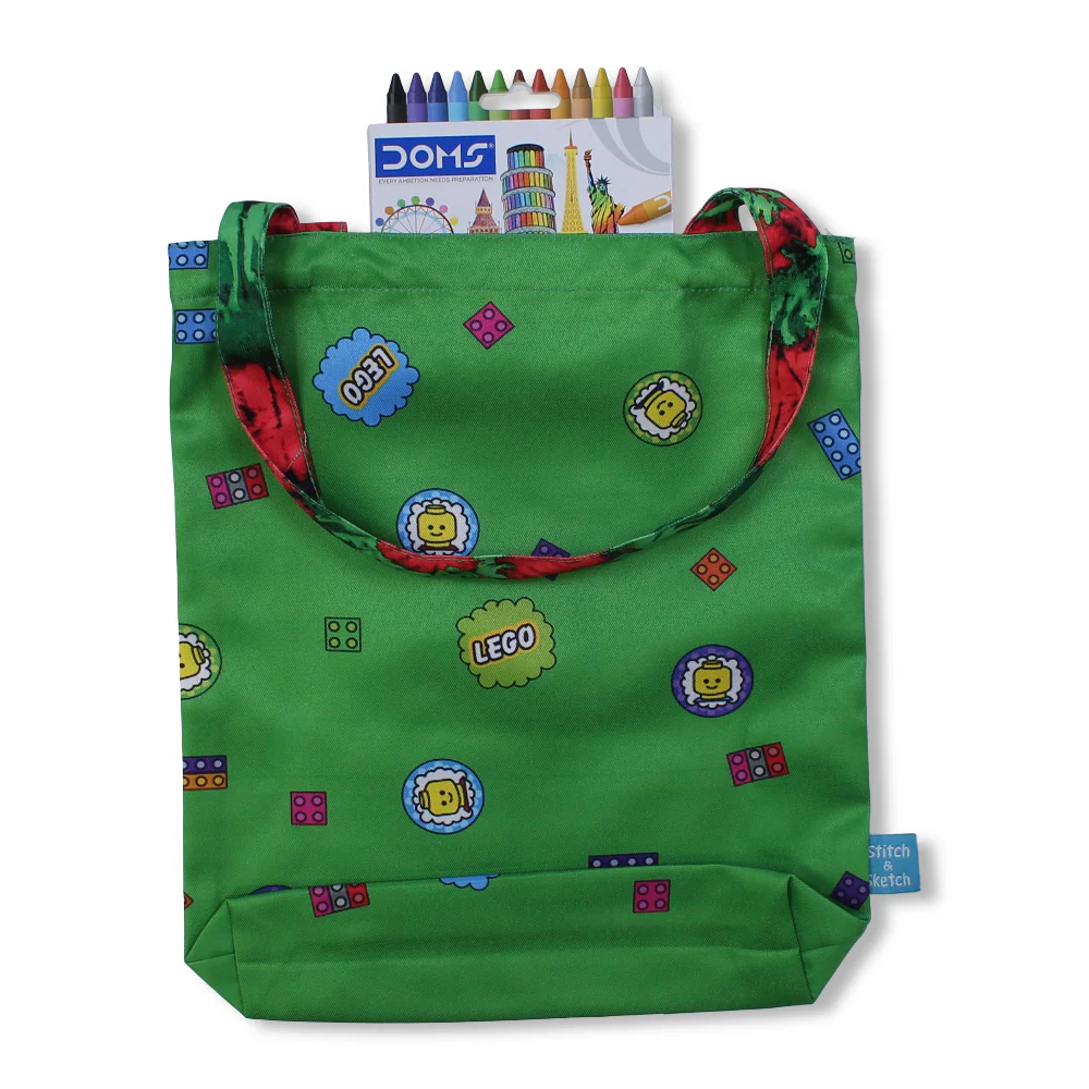 Lego Medium Coloring Tote Bag with Extra Long Wax Crayons 12 Colours + 1 Silver - Image 3
