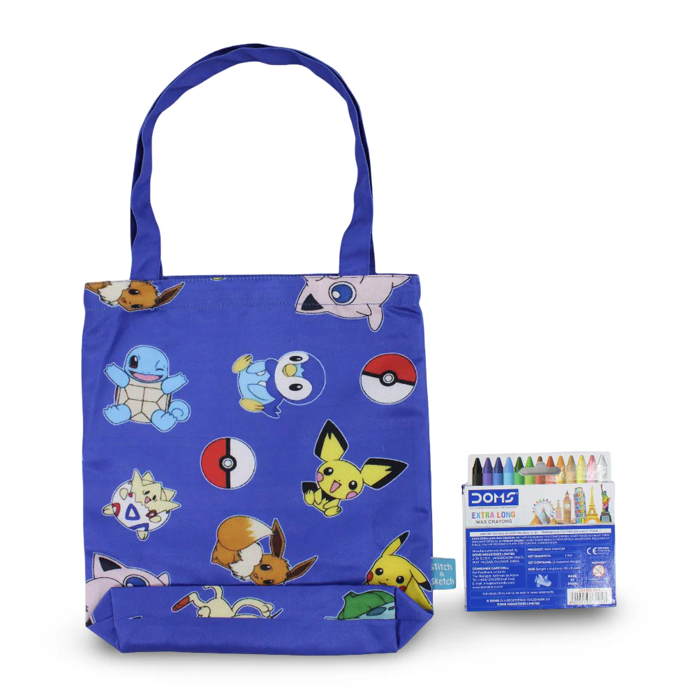 Pokemon Medium Coloring Tote Bag with Extra Long Wax Crayons 12 Colours + 1 Silver - Image 2