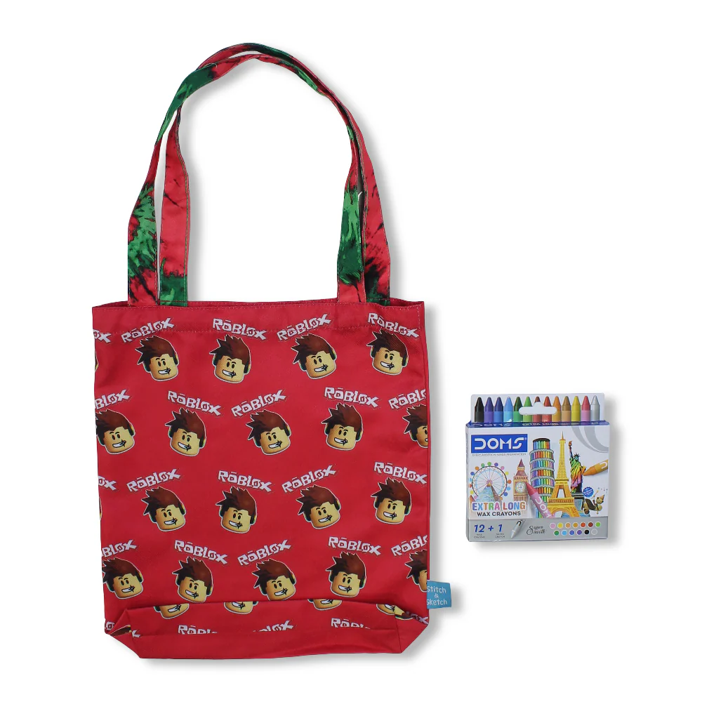 Roblox Medium Coloring Tote Bag with Extra Long Wax Crayons 12 Colours + 1 Silver - Image 2
