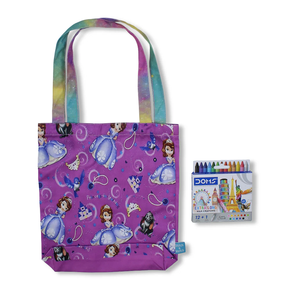 Sofia Medium Coloring Tote Bag with Extra Long Wax Crayons 12 Colours + 1 Silver - Image 2