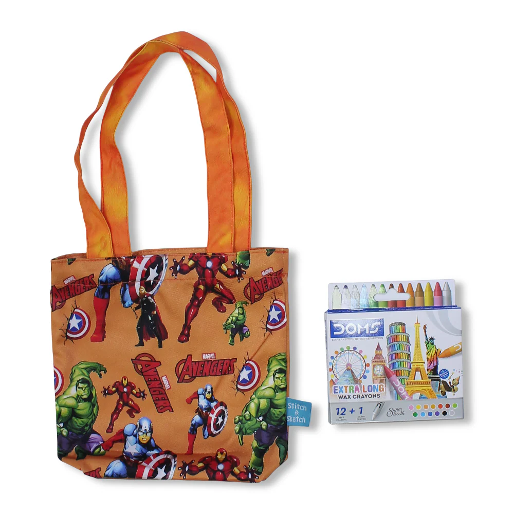 Avengers Small Coloring Tote Bag with Extra Long Wax Crayons 12 Colours + 1 Silver - Image 2