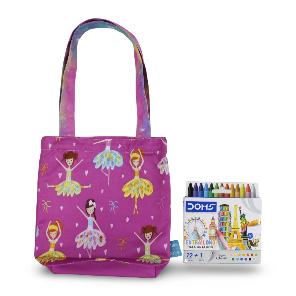 Ballerina Small Coloring Tote Bag with Extra Long Wax Crayons 12 Colours + 1 Silver - Image 2