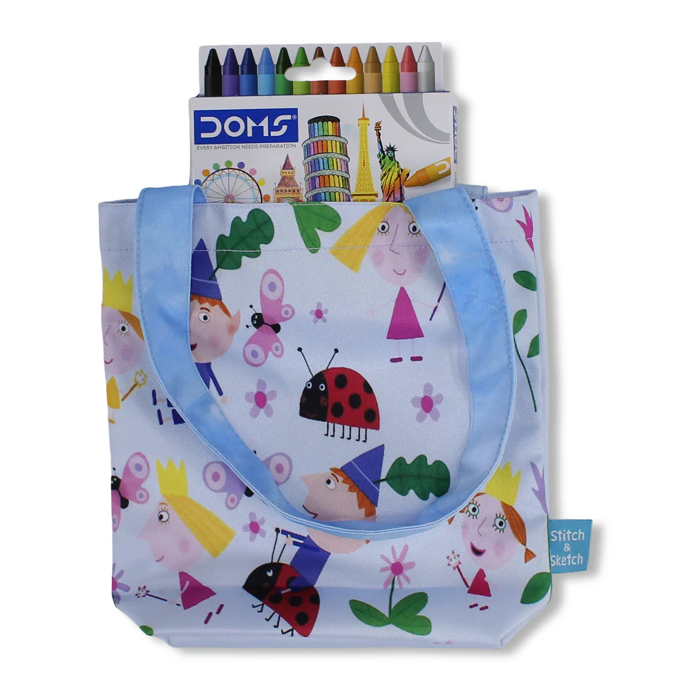 Ben & Holly Small Coloring Tote Bag with Extra Long Wax Crayons 12 Colours + 1 Silver - Image 3