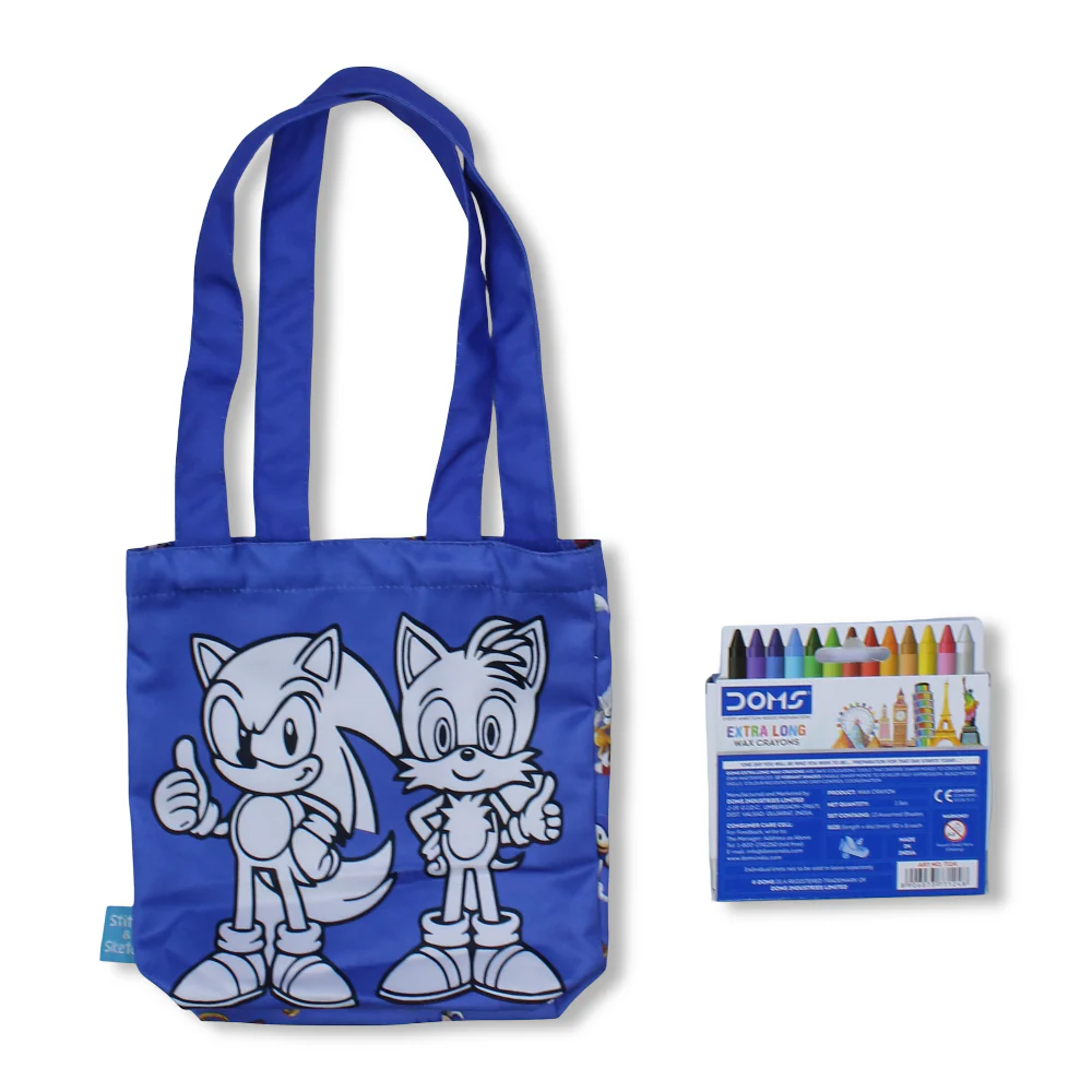 Sonic Small Coloring Tote Bag with Extra Long Wax Crayons 12 Colours + 1 Silver - Image 2