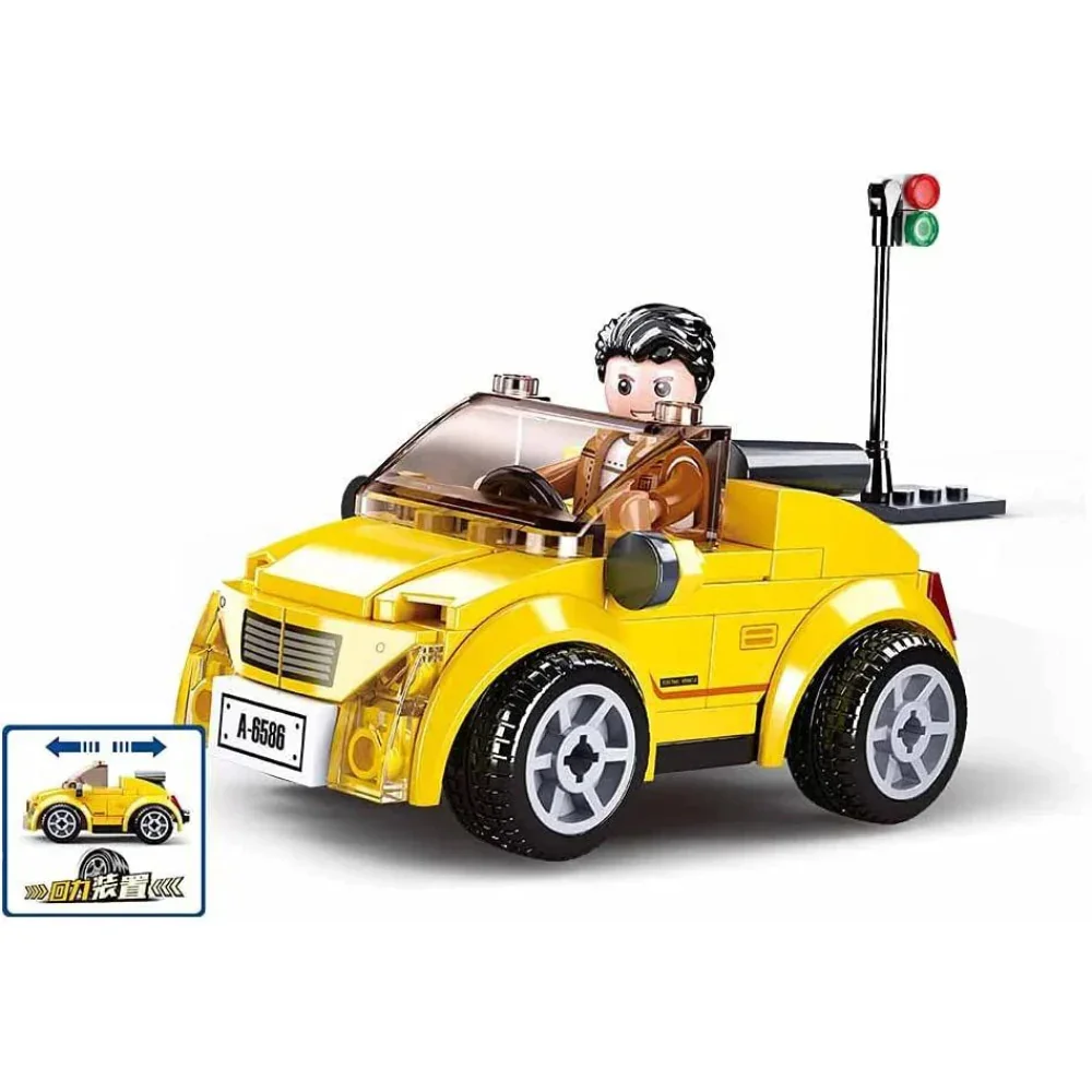 Sluban Pull Back Yellow Cabrio Building Blocks Set - 85 Pcs - Image 3
