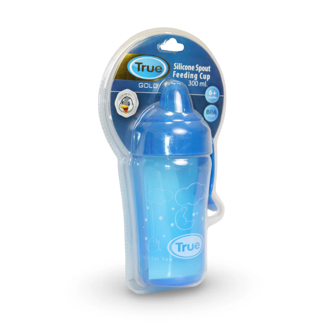 True Gold Silicone Spout Feeding Cup 300ml – Blue - Image 2