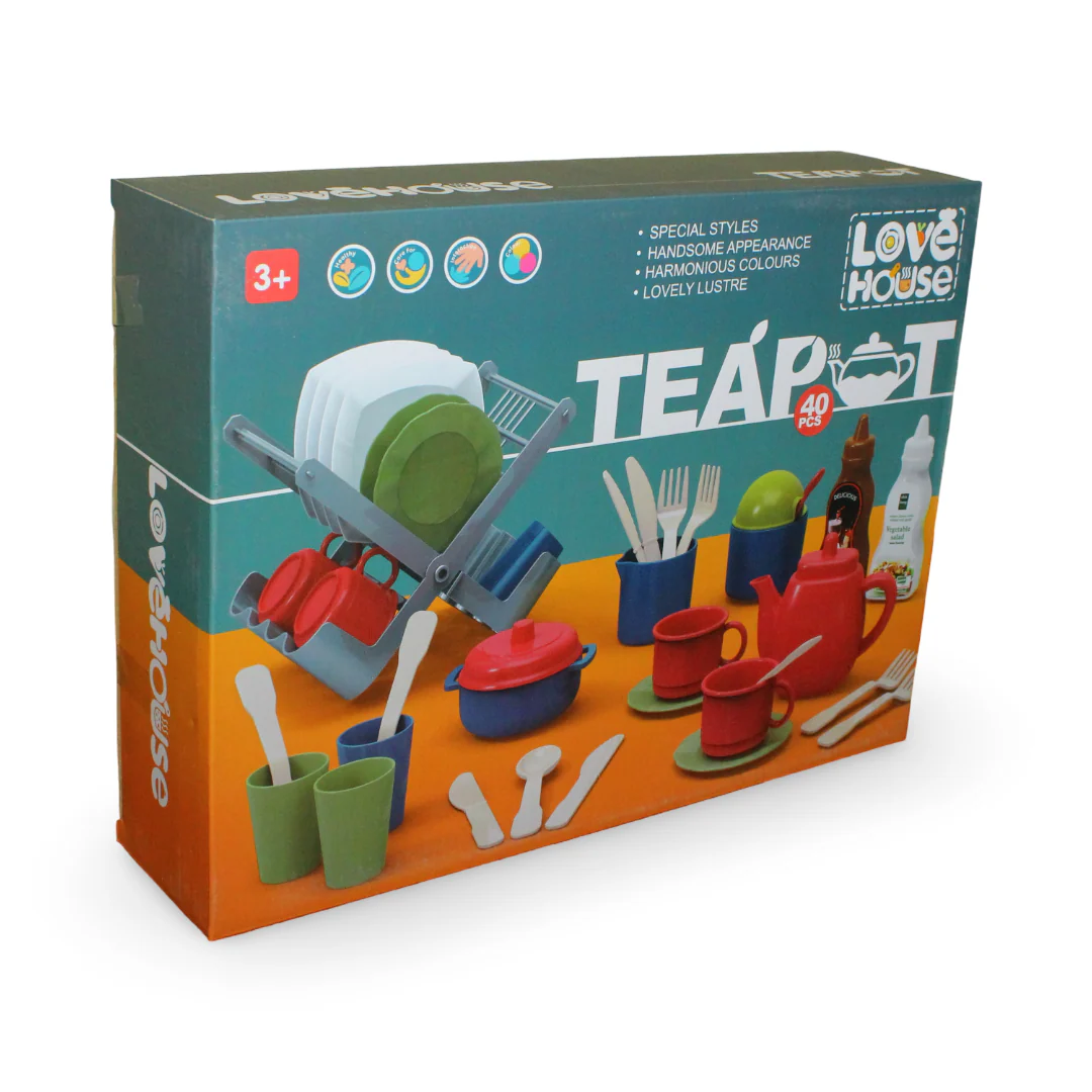 Tea Party Playset with Dish Rack – 40 Pieces