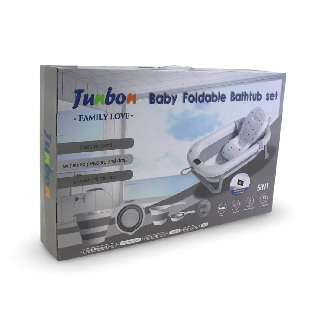 Junbon 5-in-1 Baby Foldable Bathtub Set – Grey - Image 3